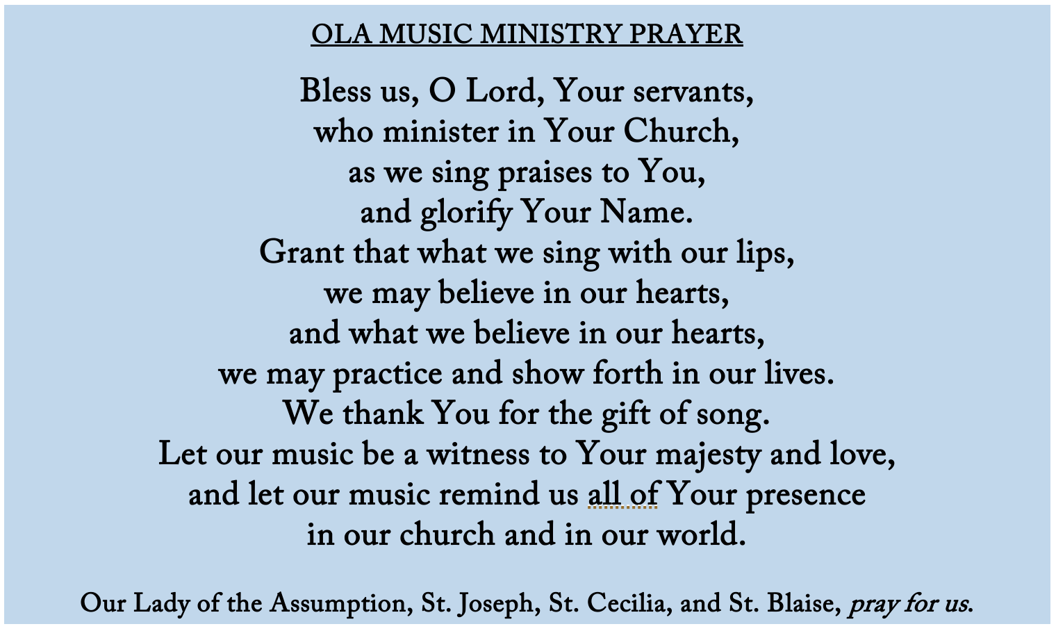 Music Ministry Prayer 2024 Text Image Only