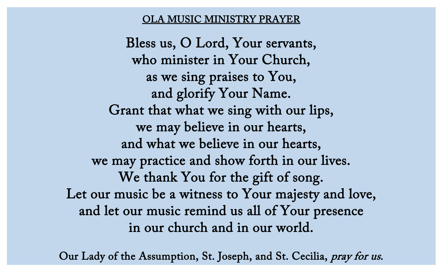 OLA Music Ministry Prayer plain