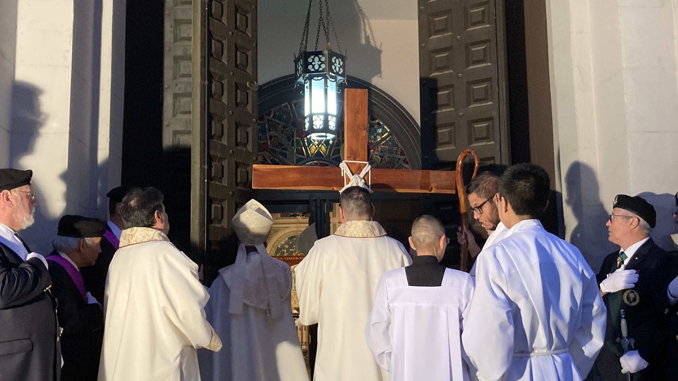 Bishop Soto entering cathedral doors jubilee