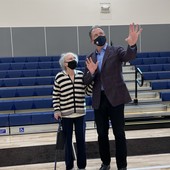 Kelly Brothers and Nancy Affinito admire the new gym and stage.